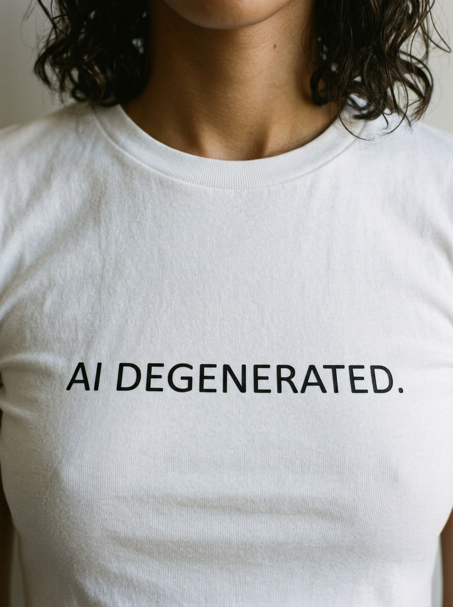 AI DEGENERATED. white fitted baby tee by nonexsuch, view 2 of 7