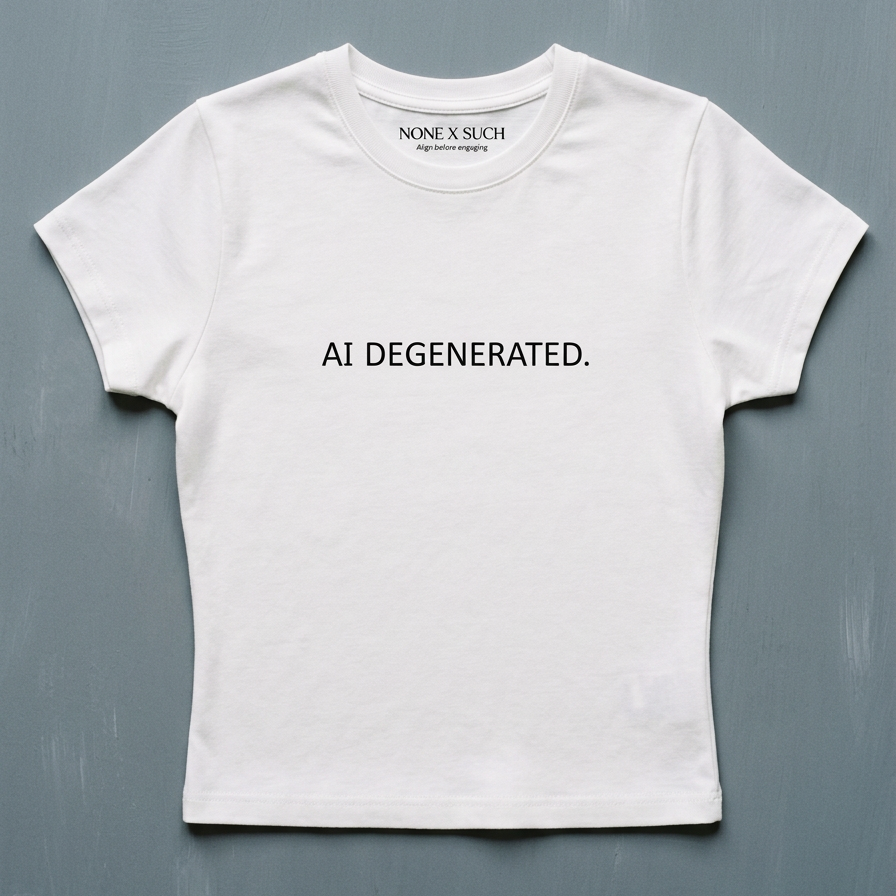 AI DEGENERATED. white fitted baby tee by nonexsuch, view 5 of 7