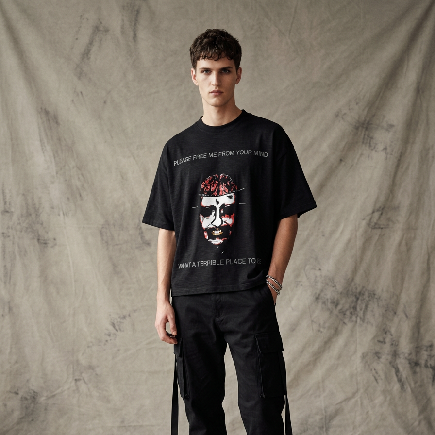Brain Place cotton slub graphic t-shirt by nonexsuch, view 1 of 6