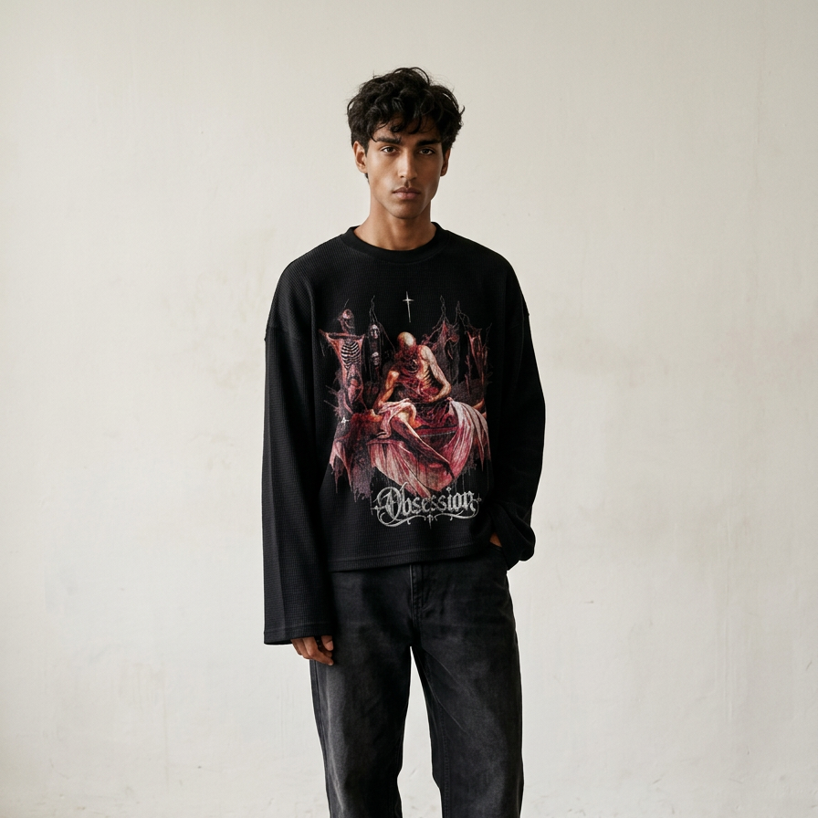 Obsession waffle knit full sleeve t-shirt by nonexsuch, view 1 of 5