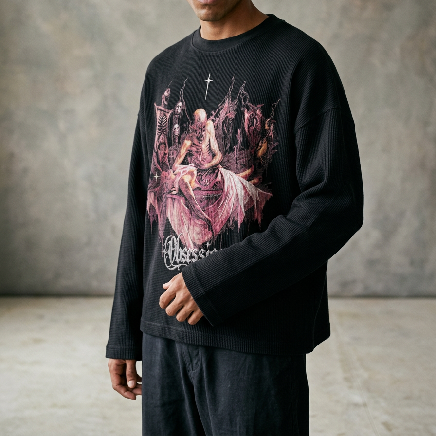 Obsession waffle knit full sleeve t-shirt by nonexsuch, view 3 of 5