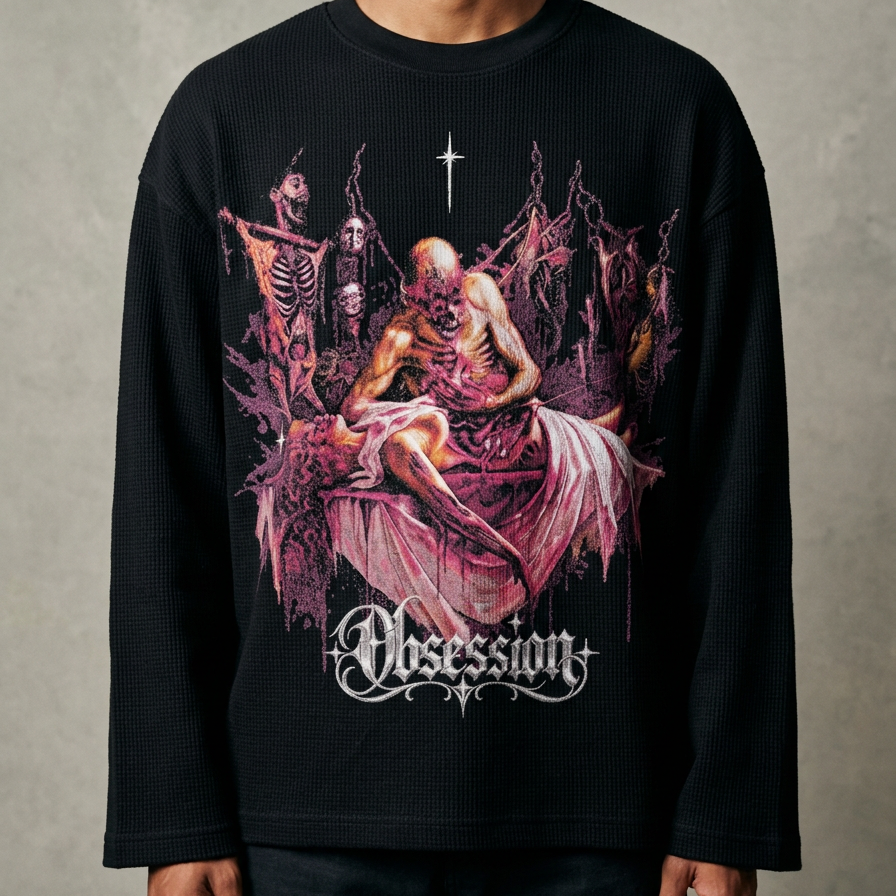 Obsession waffle knit full sleeve t-shirt by nonexsuch, view 5 of 5